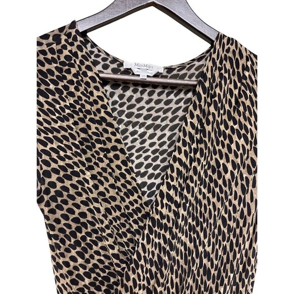 Max Mara Women's Brown Leopard VNeck Wrap Front Dress Size 40 Medium Italy - Picture 2 of 10